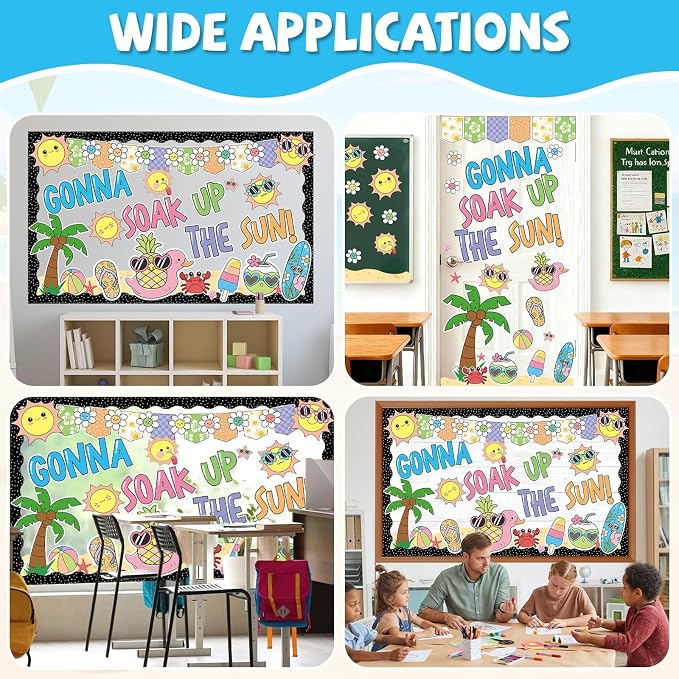 Summer Bulletin Board Set Summer Beach Classroom Decoration Hawaiian Tropical Sun Beach Bulletin Board Composition Paper Cutouts for Classroom Back to School Office Chalkboard Wall Decor