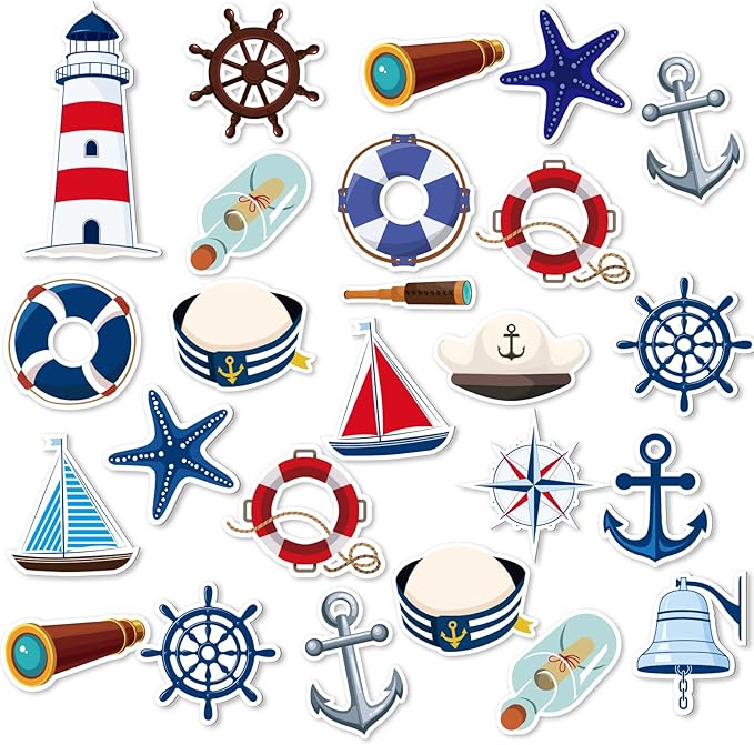 Harloon 95 Pcs Nautical Cut Outs Anchors Sailboats Life Preserver Nautical Themed Cutout Mini Nautical Accents for Classroom Bulletin Board Decor