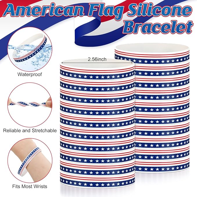 Sayglossy 20 Sets/60 Pcs 4th of July Party Favors 250th Anniversary Flag Ballpoint Pens Silicone Wristband Bookmarks Patriotic Souvenir for 1776-2026 Commemorative Memorial Veteran Independence