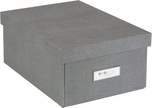 Bigso Karin KD Collapsible Storage Box with Labelframe for Easy Identification - Simple Assembly without Tools - Decorative Storage Boxes with Lids - 8.9in x 12.4in x 5.4in - Light Gray