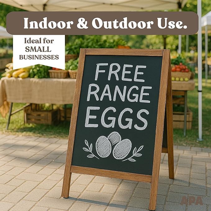 Ilyapa Wooden A Frame Sign Sandwich Board with Eraser & Chalk - 40 x 20 Inches Magnetic Chalk Board Easel Sign – Rustic Natural Wood Sidewalk Chalkboard Signs Menu for Restaurant, Business or Wedding