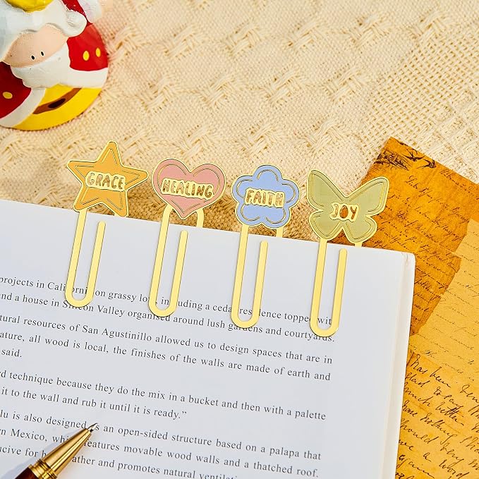 4PCS Metal Paperclip Bookmarks, Inspirational Christian Bookmarks, Cute Bookmark Clips for Books, Bible, Journals, Gifts for Women
