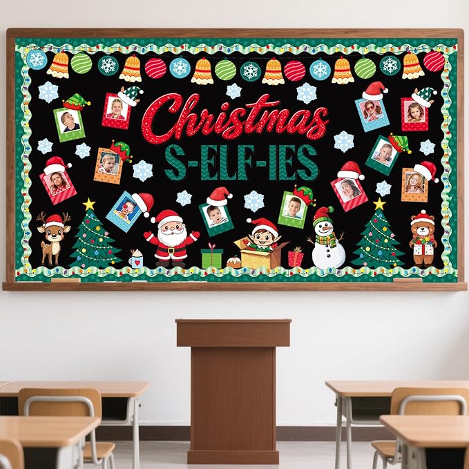 55 PCS Winter Bulletin Board Decorations Christmas Selfie Bulletin Board Decor Selfie Cutouts DIY Photo Crafts Snowman Decorations Winter Classroom Christmas Decorations for School Home Holiday Party