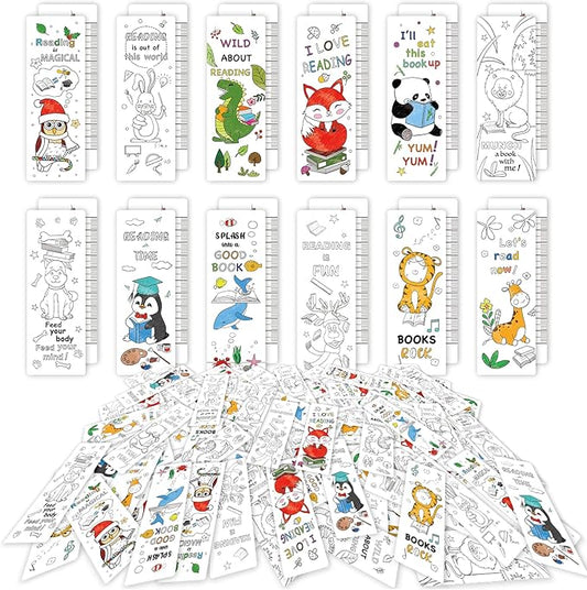 Anseal 120 PCS Color Your Own Bookmarks Bulk, DIY Bookmarks for Kids/Teens, Cute Animal Bookmarks for Reading Lover, 12 Styles Fun & Personalized Bookmark for Students, Classroom Rewards Supplies