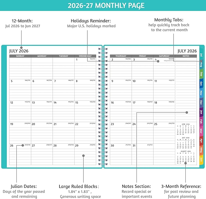 Appointment Book 2026-2027 - Appointment Planner with Weekly ＆ Monthly Spread, Jul 2026 - Jun 2027, 8.5’’ x 10.5’’, Large, 15 Minute Increments, 2026-2027 Daily Planner with Pockets, Tabs, thick paper