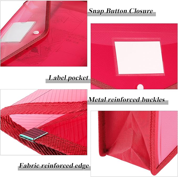 10 Pieces Plastic File Folders Envelope Expanding File Wallet Organizer Documents Folder with Snap Closure and Pocket B4 Waterproof Transparent Pouch for School Office(Multicolored,Horizontal)