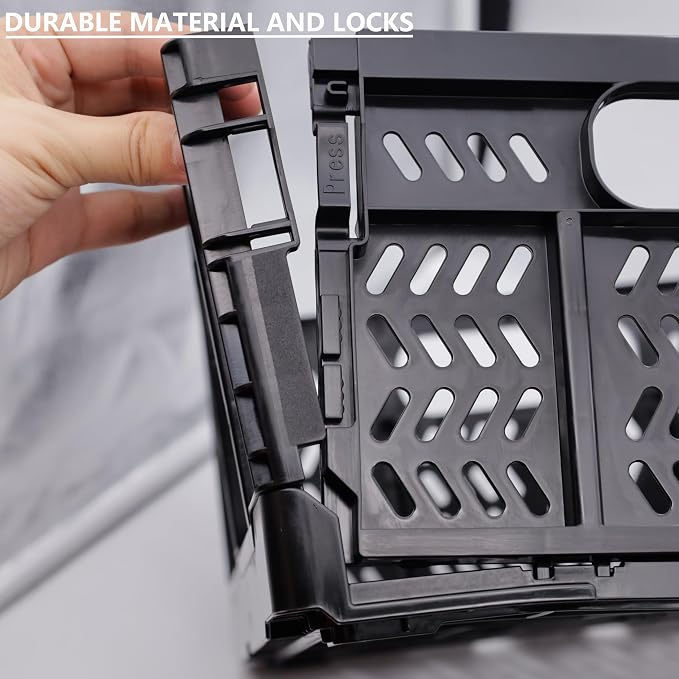4-Pack Plastic Storage Crates,20L Foldable Baskets,Collapsible Crates, Storage Baskets and Bins for Toys, Home Storage, Office Products, Gifts(Black)