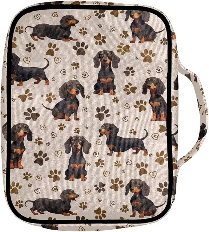 Coldinair Dachshund Cute Bible Cover for Women Men Kids,Protective Book Cover Bible Case Bible Carrier Carrying Organizer Purse Handbag with Zipper Pockets Church Bag