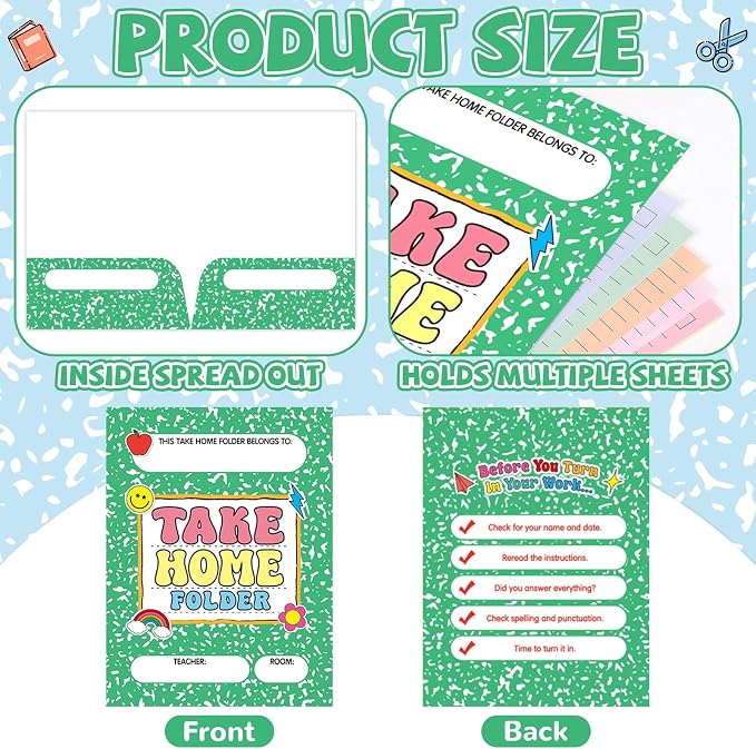 12PCS Homework 2 Pocket Folders Bulk for Students Take Home Folders A4 Letter Size Composition Notebook Classwork Homework Organizer for Home Office Teachers Educational Supply 9.45 x 12.2 Inch