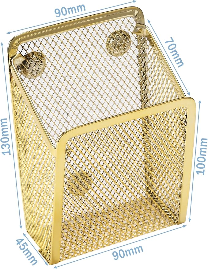 Magnetic Pencil Holder,Mesh Stainless Steel Pen Basket, Metal Writing Utensil Storage Organizer for Whiteboard,Blackboard,Kitchen, Locker, Home, or Office