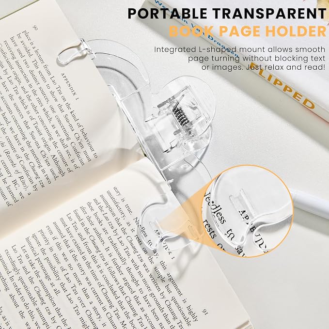 Transparent Book Page Holder for Reading, Large Book Clips to Hold Book Open, Page Holder Clip for Fixing Music Book, Page Marker for Teaching, Cooking
