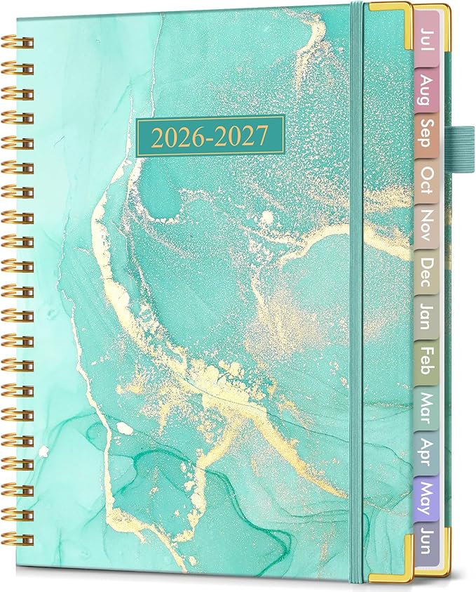 Academic Planner 2026-2027, Hardcover Weekly and Monthly Calendar Planner from July 2026 - June 2027, Daily Agenda Planners with Tabs, College School Organizer for Student Teacher, A4 (8.5" x 11"), Teal Marble