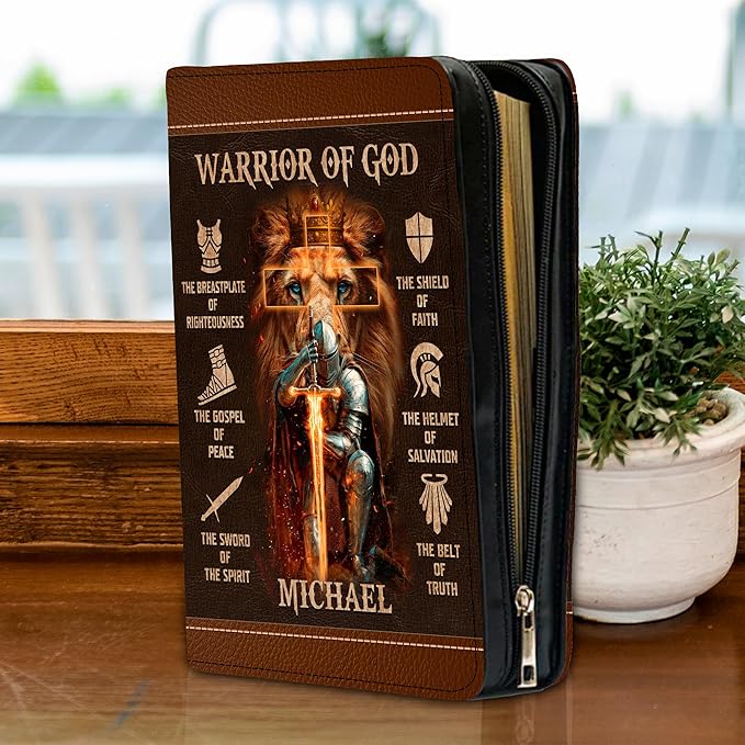 Personalized Man of God Bible Cover, God Says I Am Bible Case PU Leather, Bible Holder Handle Zipper, Faith Scripture with Name Case Bag, Religious Gifts for Church Christians Women Men (GOD-04)