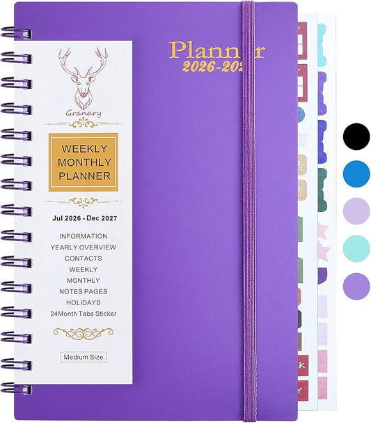 Planner 2026-2027, Weekly and Monthly Planner 2026-2027 Academic Year (July 2026-June 2027), 18 Months Calander Planner, Daily Agenda Book for School Student, Teachers, Office Supplies, Home, 8.2"×5.5" (JUL.2026-DEC.2027 Deep Purple)