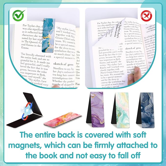 48Pack Magnetic Bookmarks Bulk Book Marks for Reading Women Men Adults Book Lovers Gifts, Cute Bookmarks Magnet Bookmark Clips Magnetic Page Markers Pretty Funny BookMarker（Marble Watercolor