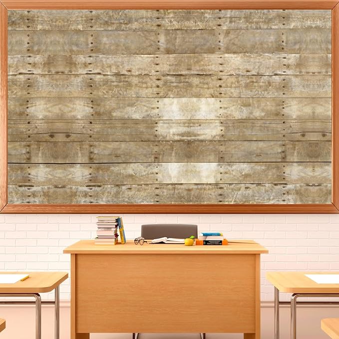 59×35In Fabric Bulletin Board Decoration for Classroom Wood Grain Linen Bulletin Board Decor with 30 Double Sided Adhesive Brown Wood Boards Rustic Background Art Craft for School Education Supplies