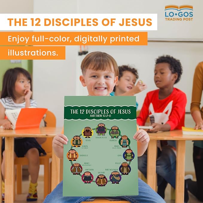 Bible Posters For Kids - The 12 Disciples, 11"x17" Laminated Sunday School Posters For Christian Classroom Decor, Sunday School Decorations For Classroom & Church Nursery Decor