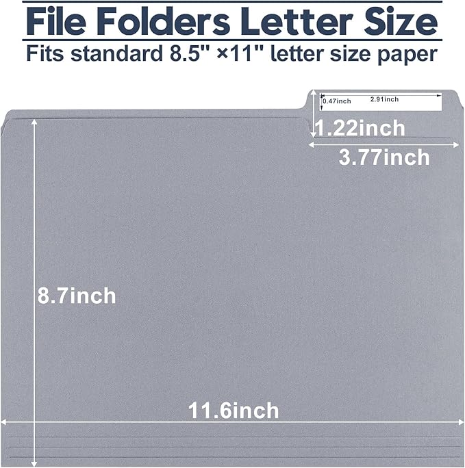 File Folders,150 Pack 1/3 Cut Tab Bulk Colored File Folders,Letter Size 8.5" x 11",Durable Paper Folders with Blank Labels for Office Business School Home Use,Cold Gray