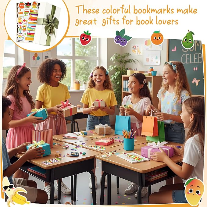Kolldenn 150 Pcs Book Tracker Bookmarks Bulk 6.3 x 1.97 Inch Bookshelf Love to Read Bookmarks Paper Tracking Double Sided Reading Page Markers for Back to School Reading Lover(Fruit)