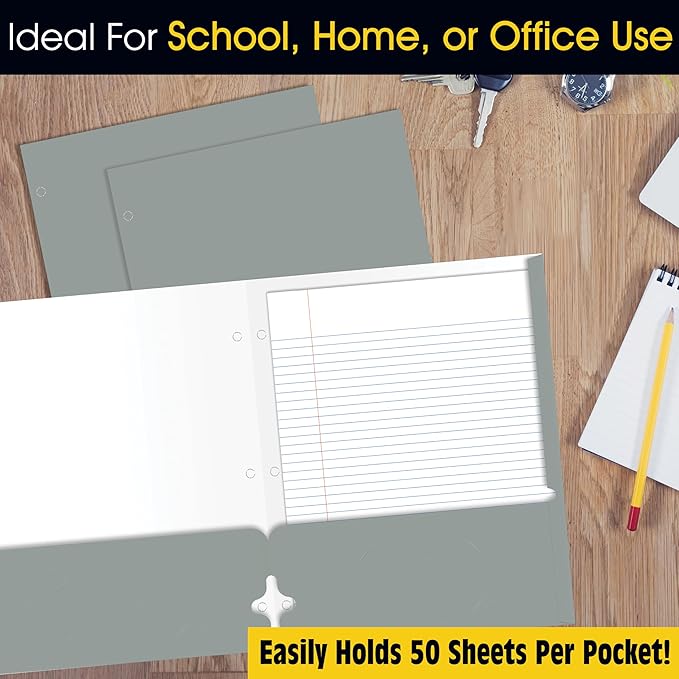 2 Pocket Portfolio Folders, 25 Pack, Trendy Cool Colors, Fits Letter Size Paper, for School, Office, Home, Matte Finish (Silver Gray)