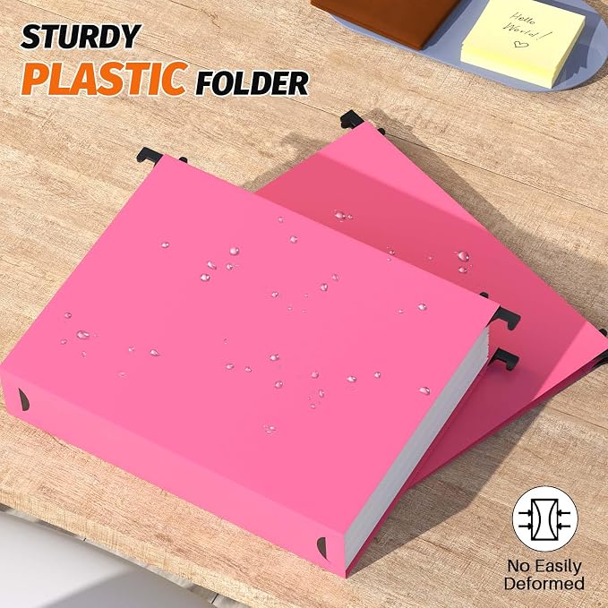 Shutex Extra Capacity Plastic Hanging File Folders,12 Pack Reinforced Hang Folders,Heavy Duty 2 Inch Expansion,Plastic Filing Cabinet Folders,Letter Size,Designed for Bulk Files, Medical Charts,Pink