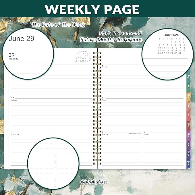 Planner 2026-2027 - Academic Planner 2026-2027, Jul. 2026 - Jun. 2027, 9''x11'', 26-27 Planners Weekly and Monthly with Tabs, Pocket, Twin-wire Binding - Art Leaves
