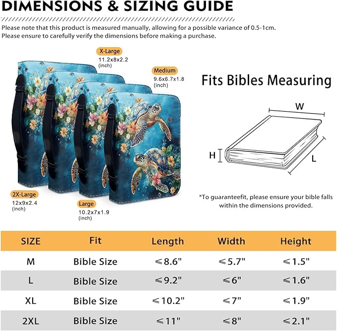Sea Turtle Bible Cover Case for Women Girls Blue Sea Bible Cases Bible Study Accessories Supplies Bibles Holder Case Bibl e Bag-Size M