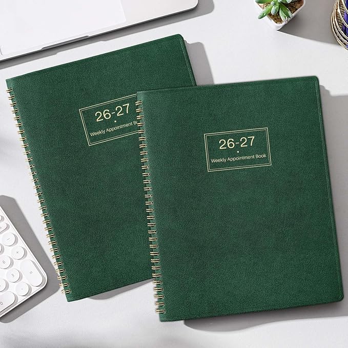 Appointment Book 2026-2027 - Daily Hourly Planner 2026-2027, JUL 2026 - JUN 2027, 9"x 11", 26-27 Planner Weekly and Monthly, Appointment Planner 26, 15-Minute Interval, Flexible Cover - Dark green