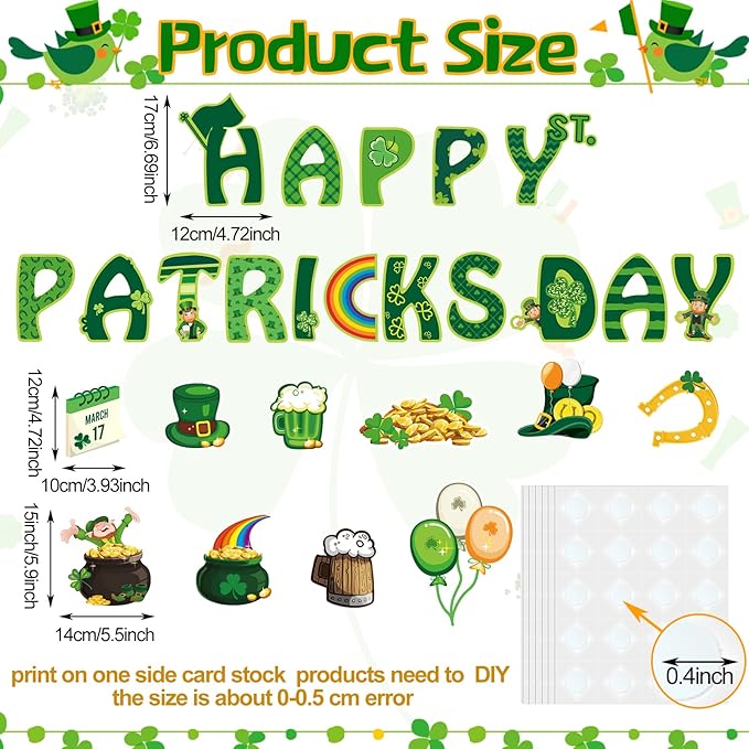 68 Pcs St. Patrick's Day Classroom Bulletin Border Decoration Shamrock Cutouts Gold Cutouts Hat Beer Mug Cutouts Happy St. Patrick's Day Cutouts for St. Patrick's Classroom Wall Decor (Fresh Shamrock)