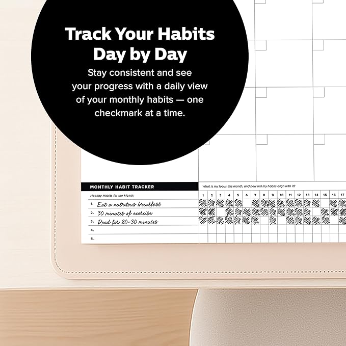 ThreeKin Onyx Monthly Planner - Premium 18-Sheet Tear-Off Notepad, 12 x 18 inches, Clean Design, Perfect for Work, School, Projects, and Entrepreneurs, Female & USA Owned Business