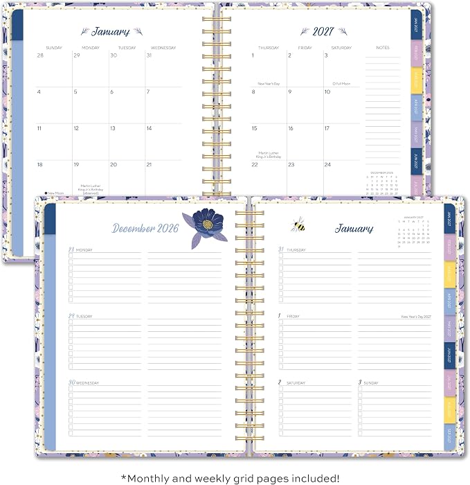 High Note 2027 Planner, 17-Month Weekly & Monthly Hardcover Planner: August 2026 to December 2027, 9" x 10", Garden Bee with Notes, Lists & Reference Pages + Sticker Sheet