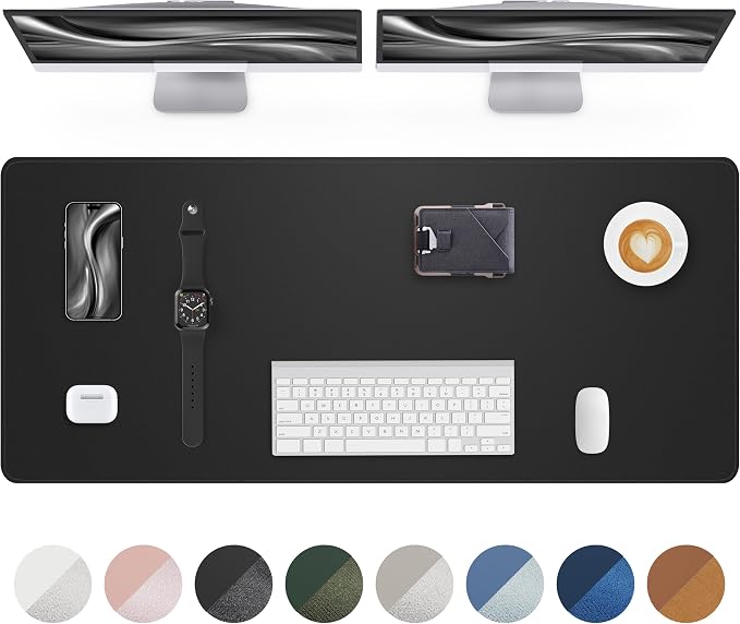 AFIING Leather Desk Protector, 55"x17" - Premium Mat, Large Mouse Pad, Non-Slip Blotter, Waterproof Writing Pad for Office and Home (Black)