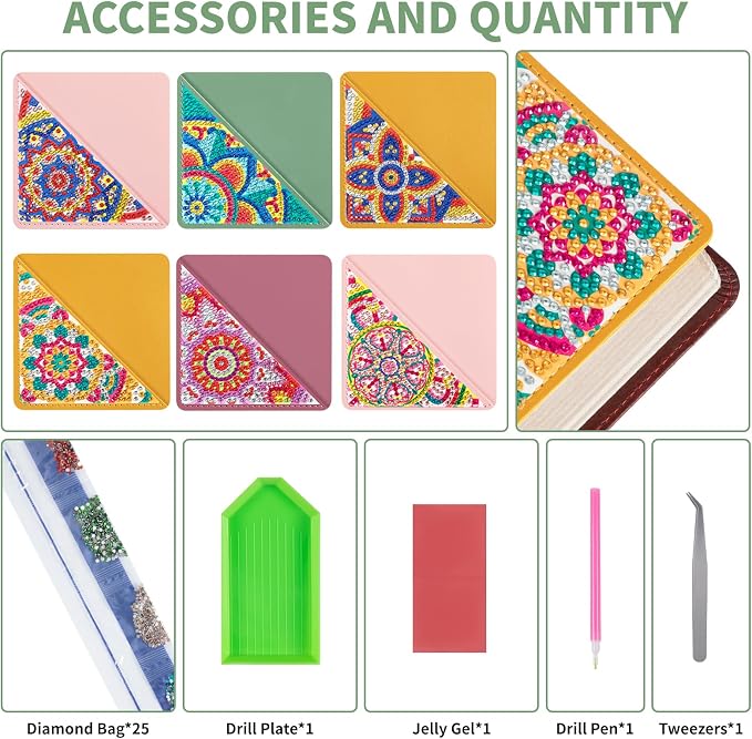 6 PCS Diamond Art Bookmarks, Diamond Painting Bookmarks for Book Lovers 5D DIY Bookmark Corner Bookmark Adults Crafts Diamond Art Kits for Home Office Beginner Adults Gift