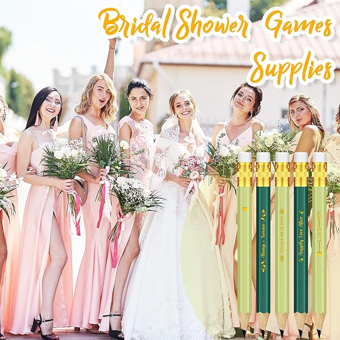 Crtiin 50 Pcs Bridal Shower Pencils Half Golf Wedding Pencils with Eraser 4 Inch Short Pocket Pre Sharpened for Wedding Game Bridal Shower Presents Classroom School(Light/Dark Green)