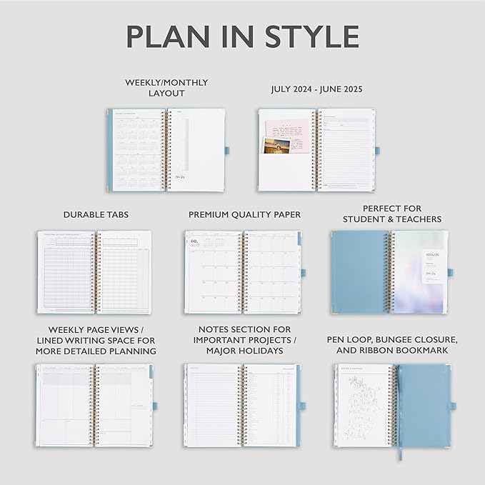 Blue Sky 2024-2025 Academic Year Weekly and Monthly Planner, 5" x 8", Hard Cover, Wirebound, Blue Haze (150687)
