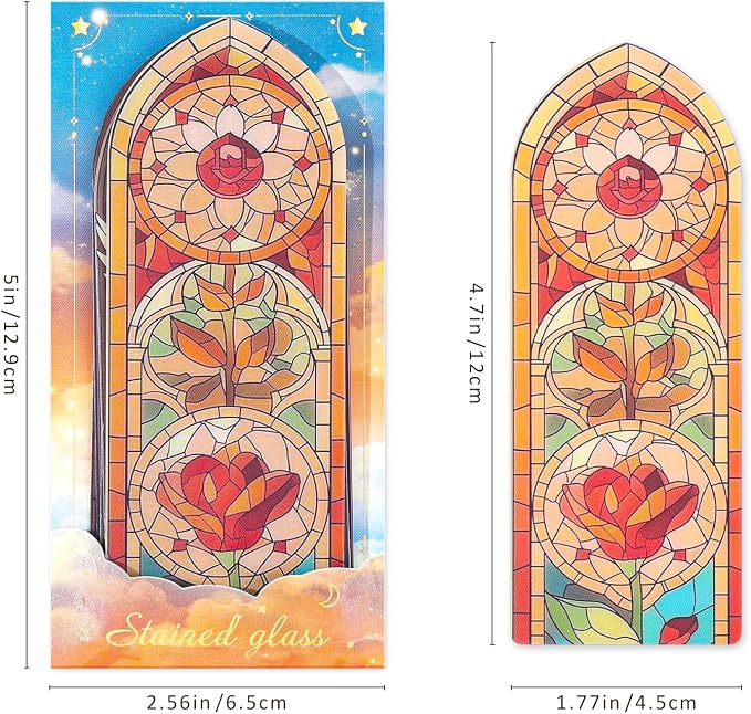 12 PCS Stained Glass Theme PET Bookmarks for Women, Lightweight Church Window Bookmark Set Artistic Book Mark for Girls, Readers, Teenage, Christmas New Year Gift Birthday Present for Book Lovers