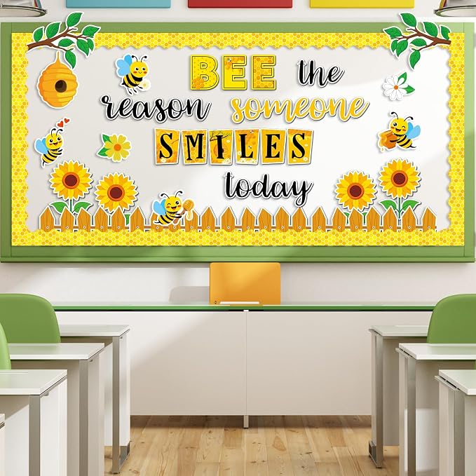 gisgfim Bee Bulletin Board Decorations Summer Bees Paper Cutouts Bee The Reason Someone Smiles Today Sunflower Flower Bulletin Board Set for Back School Teacher Student Door Wall Chalkboard Supplies
