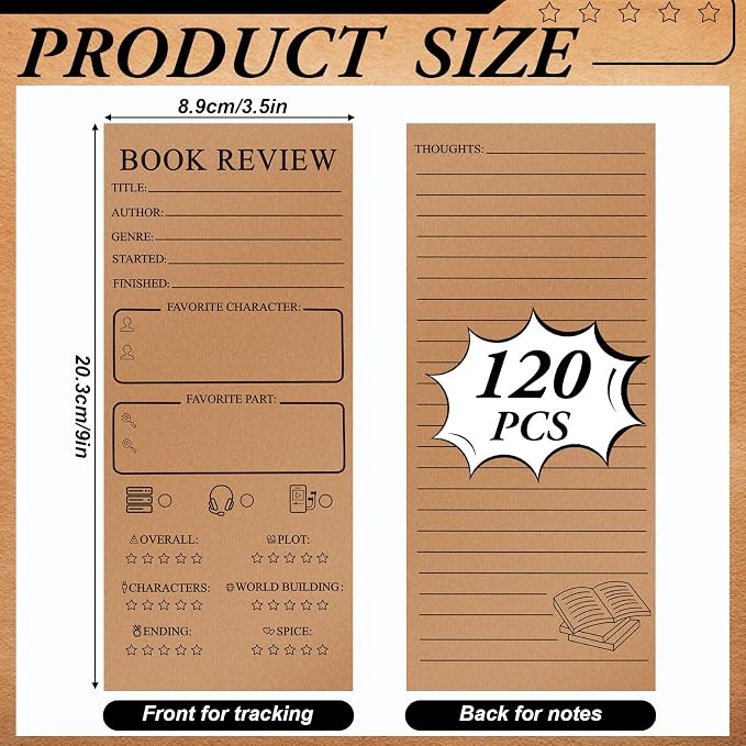 Marspark 120 Pieces Back to School Book Review Bookmarks Bulk 3.5 x 8 Inch Double Sided Reading Log Bookmark for Book Lovers Gifts(Brown)