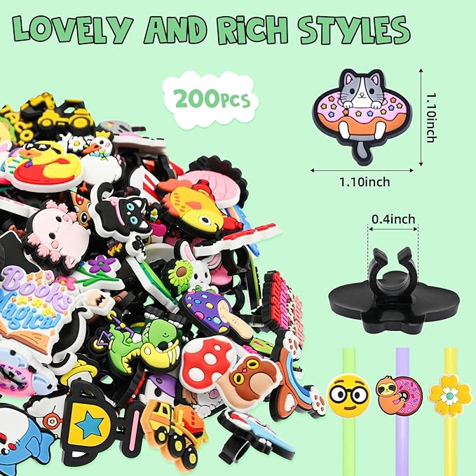 200PCS Pencil Toppers,Cute Pencil Charms for Students Bulk School Teacher Supplies Fun Pen Toppers Charms,PVC Pencils Clips Accessories Random Different Pencils Decor Classroom Rewards Prizes gifts