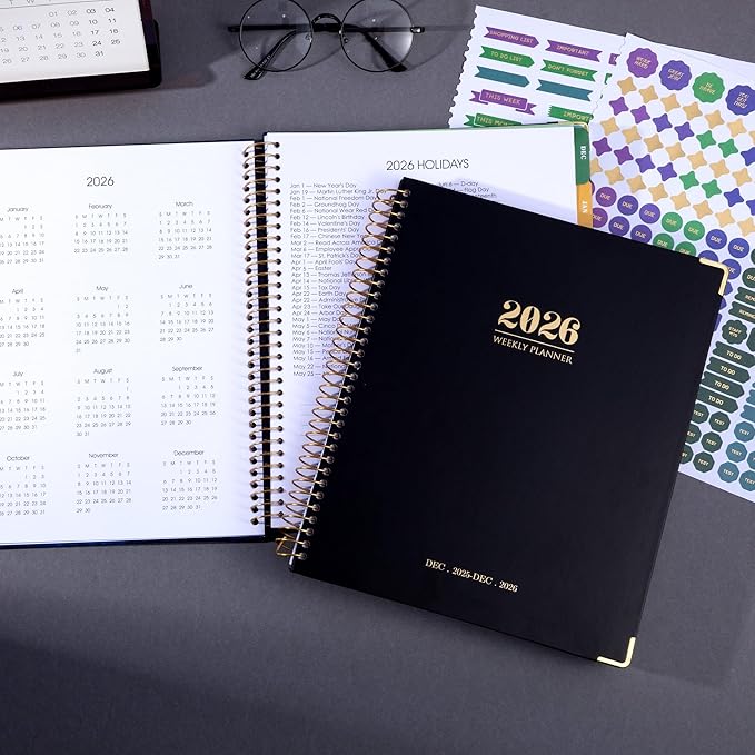 Yoment 2026 Planner Weekly and Monthly 8.5"x11" Large Hardcover Planner from Dec 2025 - Dec 2026 13 Months Calendar Academic Planners for Women Men Agenda Daily Weekly Yearly Planning with Tabs, Black