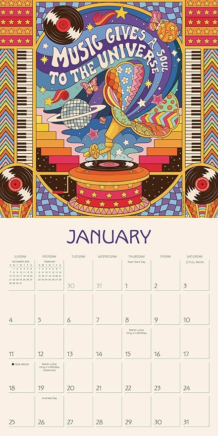 Dreamadelic 2026 Wall Calendar, 12-Month Psychedelic Pop Art & Retro Design Calendar, 12" x 12" with Large Grids, 2026 Wall Planner and Organizer with Trippy Art for Home and Office