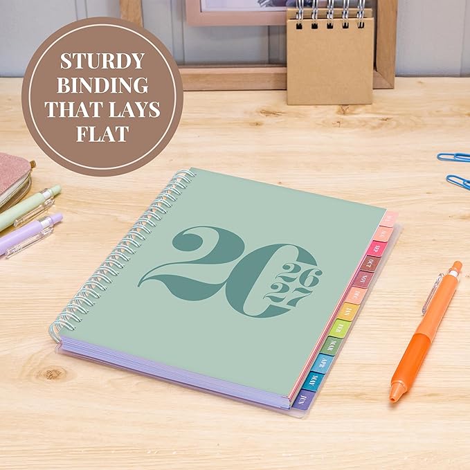 Rileys Academic Planner 2026-2027, Daily, Weekly & Monthly Planner, July 2026 - June 2027, Student Notes Pages, Twin-Wire Binding, Weekly Agenda for School & Work (8 x 6-Inches, Typographic, Green)