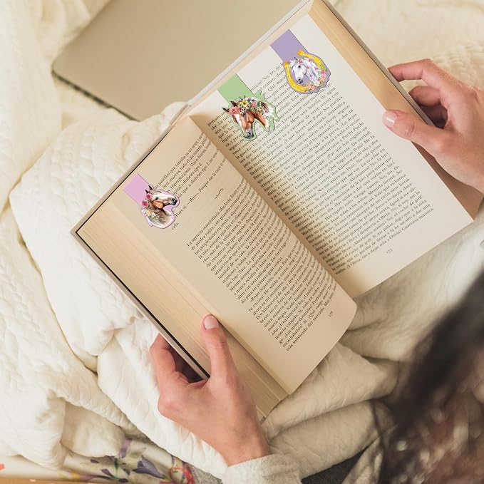 Flower Horse Magnetic Bookmarks - Irregular Shaped Horse Bookmark 6 Pack Magnet Animal Paper Markers Page Clip Set Children Women DIY Gifts for Reading Libros Book Office Classroom Supplies