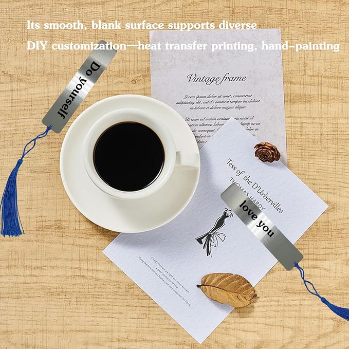 12 Pcs Metal Blank Bookmark Craft Tag 5.12 Inch Metal Craft Bookmark Sublimation Bookmark with Tassel for Reading Office Supplies and Present Tags