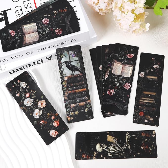 Wxiben Dark Academia Bookmarks for Women - 100 Pcs Gothic Flower Book Mark Retro Aesthetic Bookmark Skull Dragonfly Plants Page Marker Clip Gift for Book Lovers Students Teachers Bookish Reading