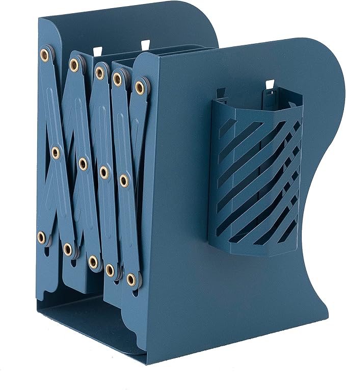Adjustable Book Ends for Heavy Books, Metal Expandable Bookends for Shelves, Book Organizer Stopper Holder for Desk, Kids Room, Classroom, Office, Library (Blue)