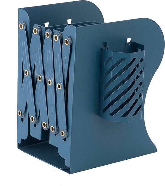 Adjustable Book Ends for Heavy Books, Metal Expandable Bookends for Shelves, Book Organizer Stopper Holder for Desk, Kids Room, Classroom, Office, Library (Blue)