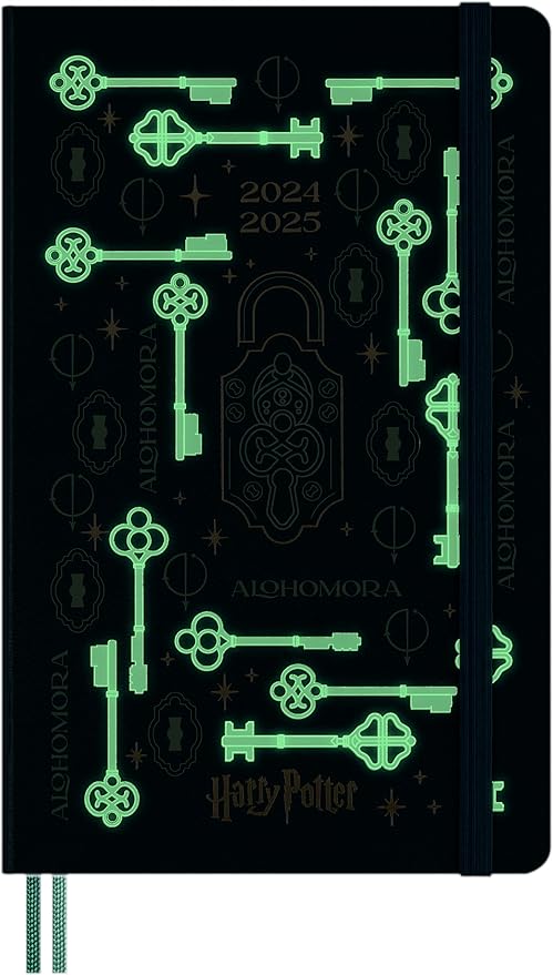 Moleskine Limited Edition Harry Potter 18 Month 2024-2025 Weekly Planner, Alohomora spell cover with glow in the dark special-effect, Hard Cover, Large (5" x 8.25"), Pine Green, 208 pages