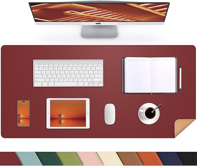 AFIING Cork Desk Mat, 35.4" x 17", Red,Desk pad Protector | Dual-Sided Cork & PU Leather, Large Mouse Pad, Non-Slip & Waterproof