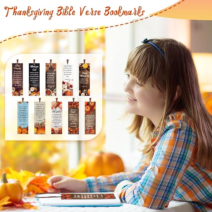 Cholemy 200 Pcs Thanksgiving Bookmarks with Bible Verse Thanksgiving Bookmarks Bulk Religious Fall Paper Bookmark for Autumn Prayer Church Gifts Favors